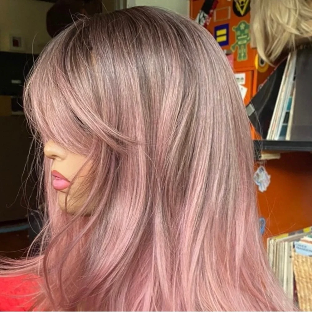 realistic ombré rooted sweet pink wig